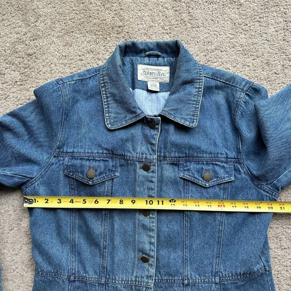 St Johns Bay Jacket Womens Large Denim Flannel Lined *Linning Rip* Pockets Vtg - Picture 10 of 13